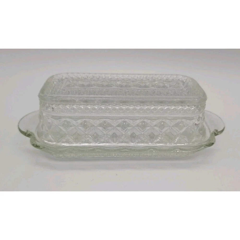 Vintage Anchor Hocking "Wexford" Clear Pressed Glass Covered Butter Dish